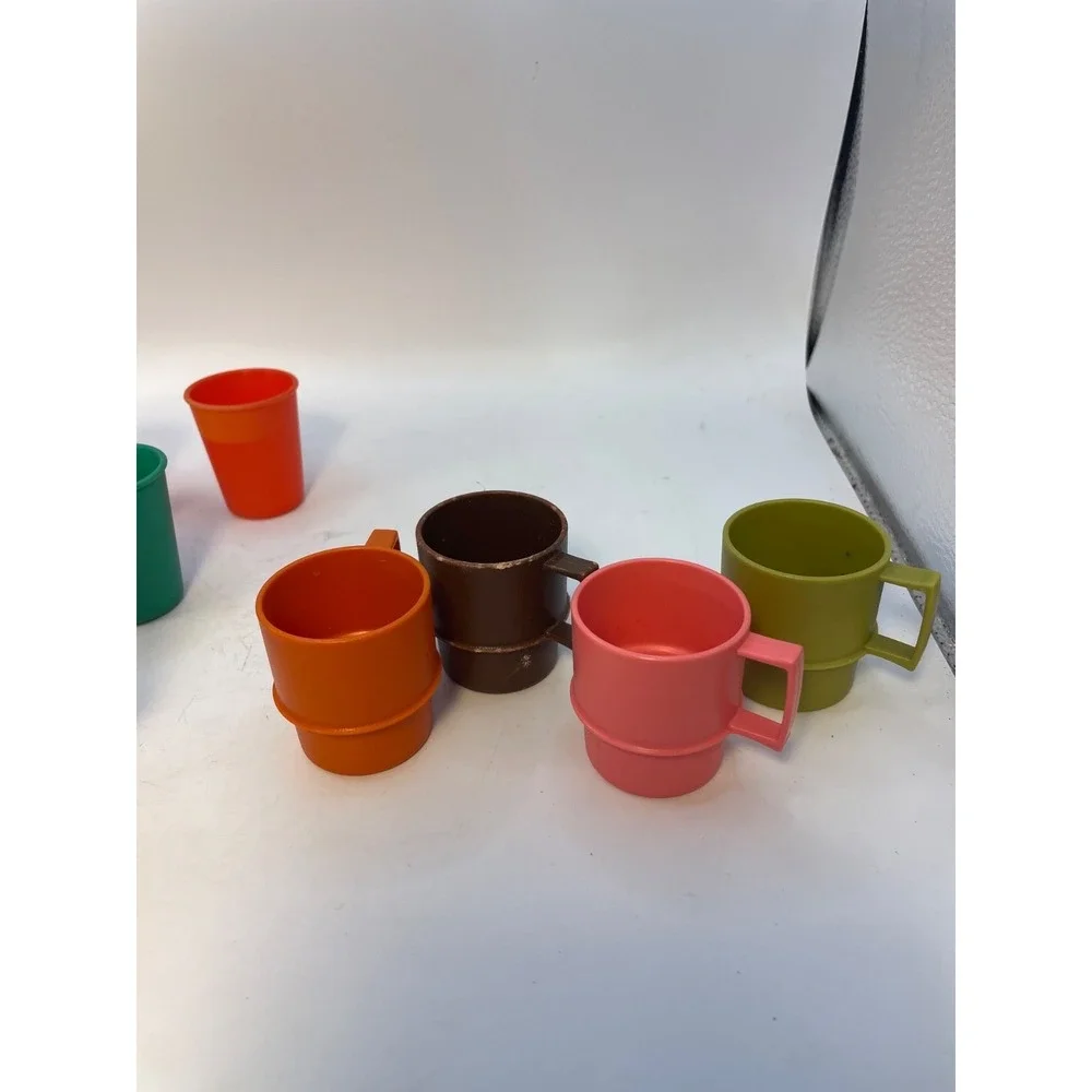 1970 vintage Tupperware  Toys  10 Piece;Orange pitcher with lid 4 cups 4 glasses